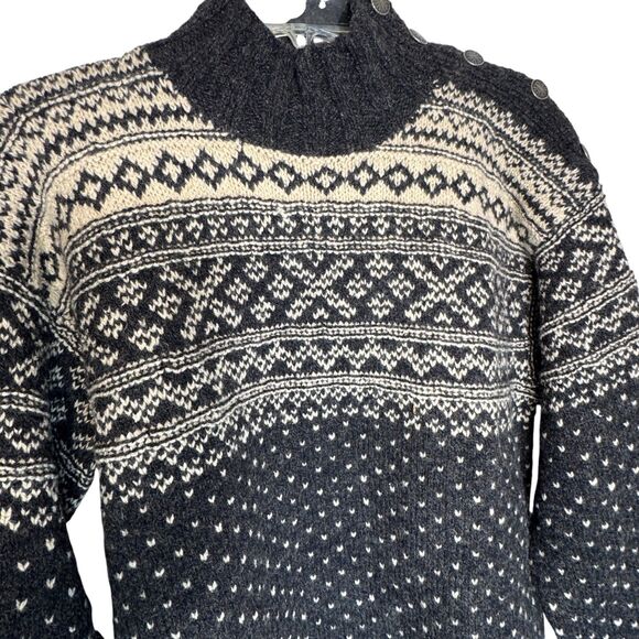 Ralph Lauren Country Black Cream Sweater Women Large Hand Knit Wool Silk Vintage - Picture 3 of 16